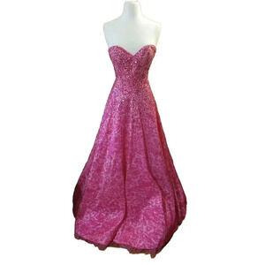 Jovani prom Strapless gown Sz 2 ? pink Sequin Padded Princess Barbie Pageant